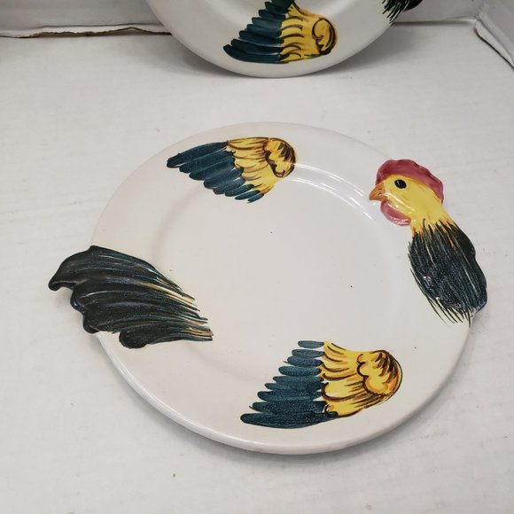 4 Italy PV Salad Dessert Plates Chicken Rooster - Picture 4 of 8